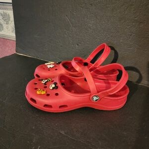 Crocs Mary Jane Red Clogs with Disney Jibbitz Charms Womens Size 8
